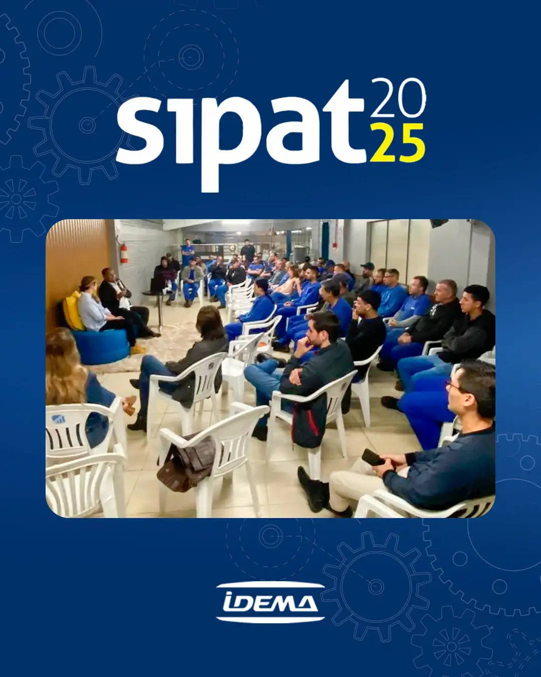 Colaboradores da Idema reunidos durante palestra da Semana Interna de Prevenção de Acidentes do Trabalho (SIPAT).